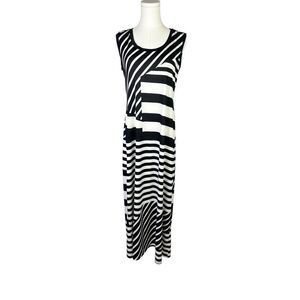 Sunny Leigh dress women’s medium maxi black white stripe stretch casual work